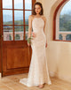 Mermaid Halter White Lace Wedding Dress with Sweep Train