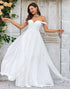 Elegant A Line Off the Shoulder Ivory Chiffon Wedding Dress with Lace
