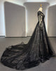 Black V Neck Long Sleeves Sequins Wedding Dress With Appliques