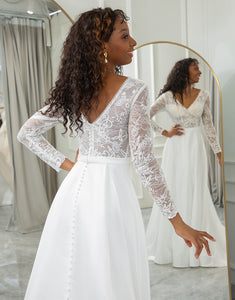Two Piece Long Sleeve Boho Wedding Dress With Lace
