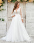 Deep V-Neck Ivory Tulle Sweep Train Wedding Dress with Lace