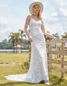 Elegant Sleeveless Spaghetti Wedding Dress 2025 with Lace Applique