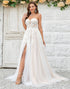 Beauty A Line Off the Shoulder Champagne Tulle Detachable Wedding Dress with Lace