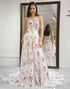 Ivory Apricot A-Line Sweetheart Neck Print Prom Dress