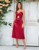 Hollow Out Burgundy Spaghetti Straps Bridesmaid Dress