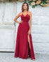 A-Line Halter Burgundy Long Bridesmaid Dress with Slit