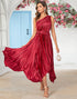 Asymmetrical One Shoulder Burgundy Tea Length Bridesmaid Dress