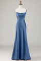 Satin Spaghetti Straps Lace Up Bridesmaid Dresses With Pockets