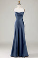 Satin Spaghetti Straps Lace Up Bridesmaid Dresses With Pockets