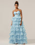 A-Line Spaghetti Sweetheart Neck Blue Flower Print Prom Dress