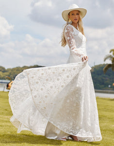 Graceful A-Line Long Sleeve Wedding Dress 2025 with Lace Applique