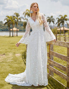 Graceful A-Line Long Sleeve Wedding Dress 2025 with Lace Applique