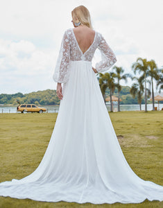 Elegant Lace Applique Long Sleeve Wedding Dress 2025 with Backless