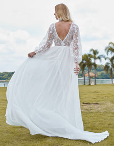 Elegant Lace Applique Long Sleeve Wedding Dress 2025 with Backless