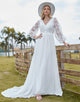 Elegant Lace Applique Long Sleeve Wedding Dress 2025 with Backless