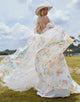 Romantic Off The Shoulder Long Sleeve Wedding Dress 2025 with Multicolor Print