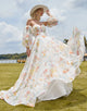 Romantic Off The Shoulder Long Sleeve Wedding Dress 2025 with Multicolor Print