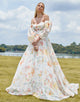 Romantic Off The Shoulder Long Sleeve Wedding Dress 2025 with Multicolor Print