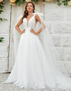 Ivory Detachable Watteau Train Tulle Wedding Dress