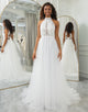 Ivory A Line Halter Open Back Wedding Dress