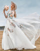 Gorgeous A Line Tulle Long Sleeves Long Ivory Wedding Dress with Embroidery