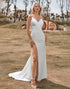 Ivory Boho Satin Simple Mermaid Wedding Dress with Slit