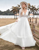 Lace Long Sleeves Deep V-neck Boho Wedding Dress with Backless