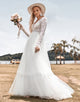 Lace Long Sleeves Deep V-neck Boho Wedding Dress with Backless