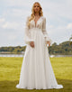 Sophisticated V-Neck Lace Applique Wedding Dress 2025 with A-Line