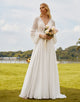 Sophisticated V-Neck Lace Applique Wedding Dress 2025 with A-Line