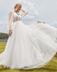 Charming V-Neck Backless Wedding Dress 2025 with Lace Long Sleeve