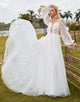 Charming V-Neck Backless Wedding Dress 2025 with Lace Long Sleeve