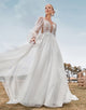 Long Sleeves Open Back Ivory A Line Wedding Dress with Appliques