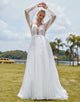 Charming V-Neck Backless Wedding Dress 2025 with Lace Long Sleeve