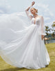 Charming V-Neck Backless Wedding Dress 2025 with Lace Long Sleeve