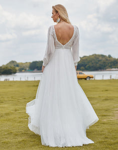 Charming V-Neck Backless Wedding Dress 2025 with Side Split