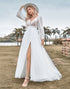 A-Line Tulle Beaded Ivory Wedding Dress with Long Sleeves