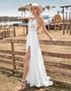 Lace Backless Spaghetti Straps Boho Wedding Dress with with Slit