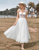 Ivory Tulle Corset Tea-Length A Line Wedding Dress