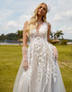 Romantic V-Neck Sleeveless Wedding Dress 2025 with Lace Applique