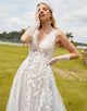 Romantic V-Neck Sleeveless Wedding Dress 2025 with Lace Applique