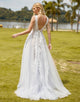 Romantic V-Neck Sleeveless Wedding Dress 2025 with Lace Applique