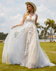 Romantic V-Neck Sleeveless Wedding Dress 2025 with Lace Applique