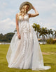 Romantic V-Neck Sleeveless Wedding Dress 2025 with Lace Applique