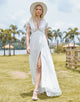 Elegant V-Neck short Sleeve Wedding Dress 2025 with Front Split