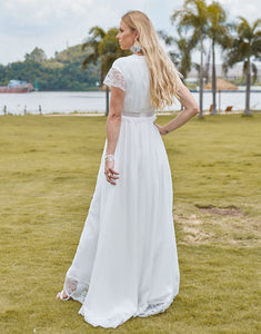 Elegant V-Neck short Sleeve Wedding Dress 2025 with Front Split