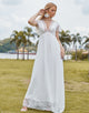 Elegant V-Neck short Sleeve Wedding Dress 2025 with Front Split