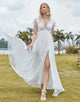 Elegant V-Neck short Sleeve Wedding Dress 2025 with Front Split