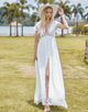 Elegant V-Neck short Sleeve Wedding Dress 2025 with Front Split