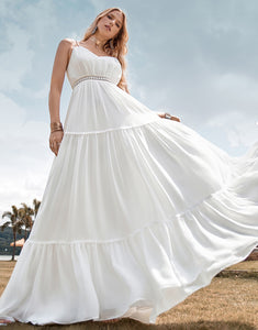 A-Line Simple Long Beach Simple Wedding Dress